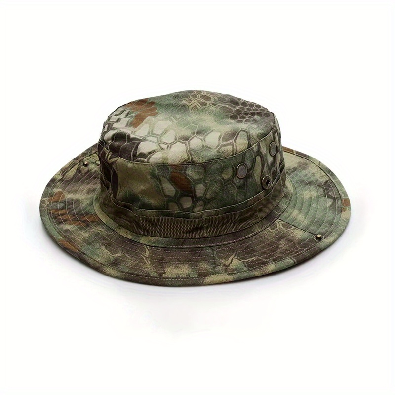 Python Black Sporty Camouflage Hat, Men's Wide Outdoor Hiking Camping Fishing Hat Foldable Hat For Men Bucket Hat