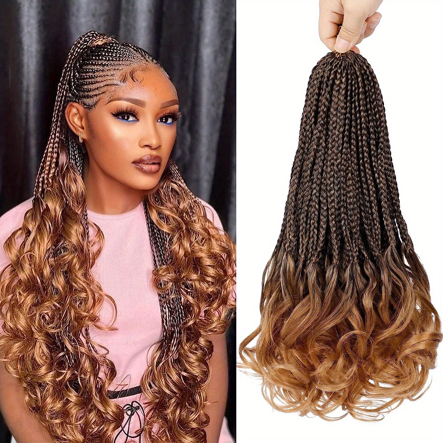 Knotless Synthetic Crochet French Braids With Extensions With Curly Ends  14, 18, 24 Crimp Ends For Hair Extention From Eco_hair, $7.69