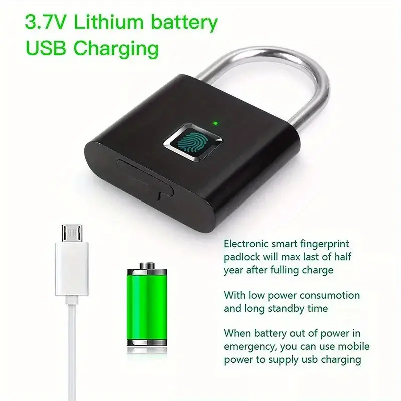 1pc mini smart fingerprint padlock waterproof security door lock antitheft keyless usb rechargeable lock for suitcase luggage details 6