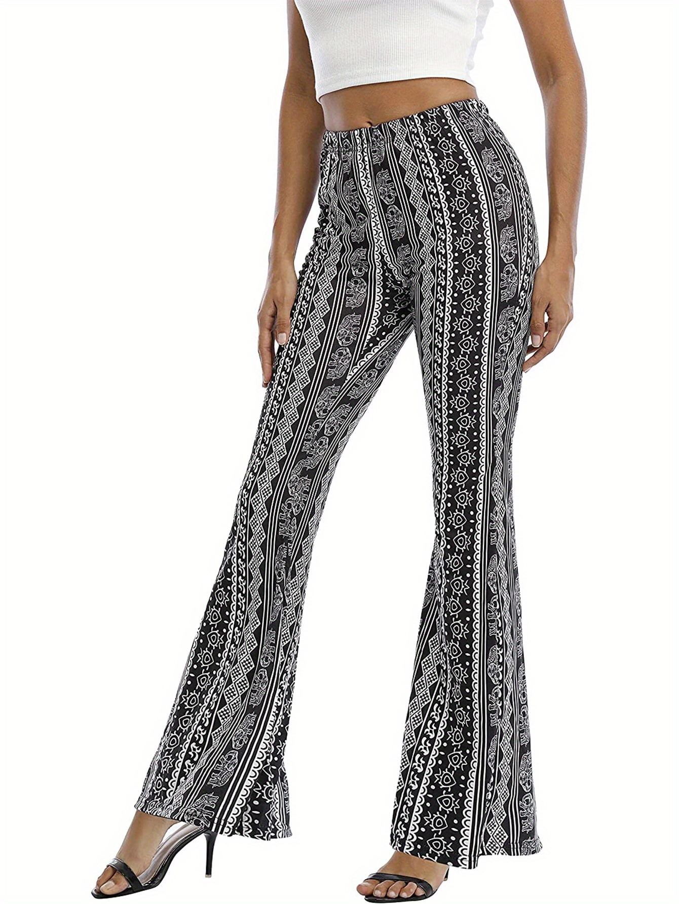 Floral Print Flare Leg Pants Boho Pants Spring Summer - Temu