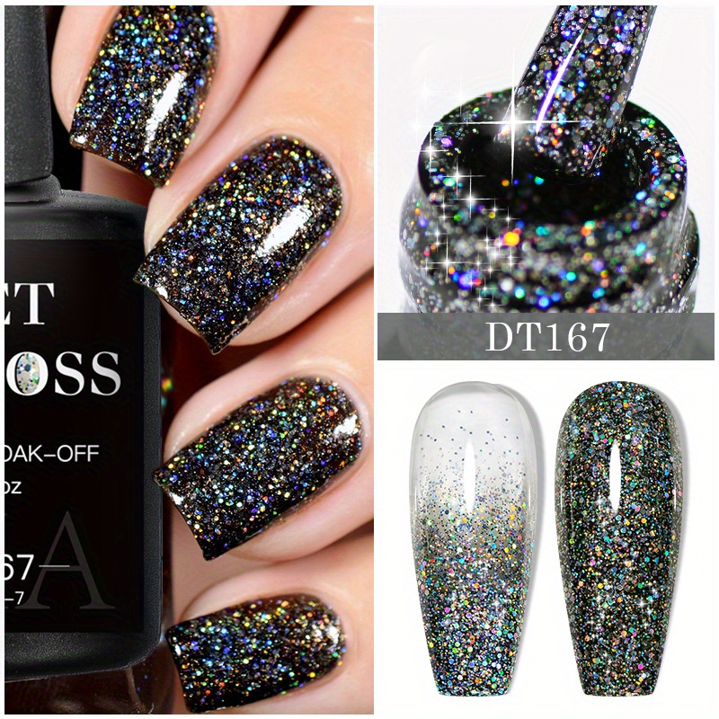 YTD Likomey Gel Nail Polish,15ml Sparkling Colorful Black Glitter Soak Off  UV Nail Gel Varnish Polish,Shiny Salon Home DIY Manicure,CS024