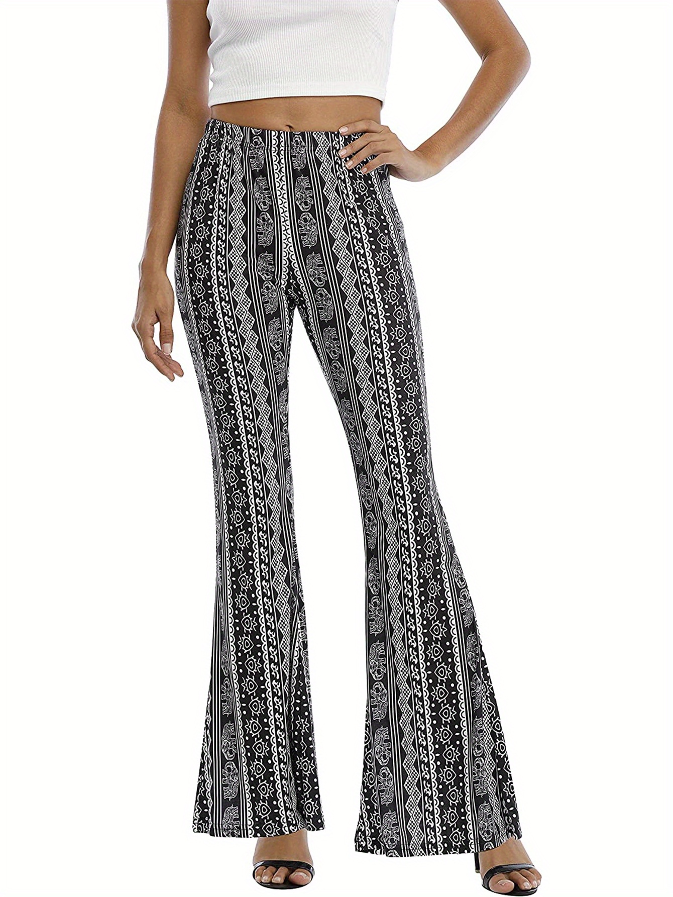 Floral Print Flare Leg Pants Boho Pants Spring Summer - Temu