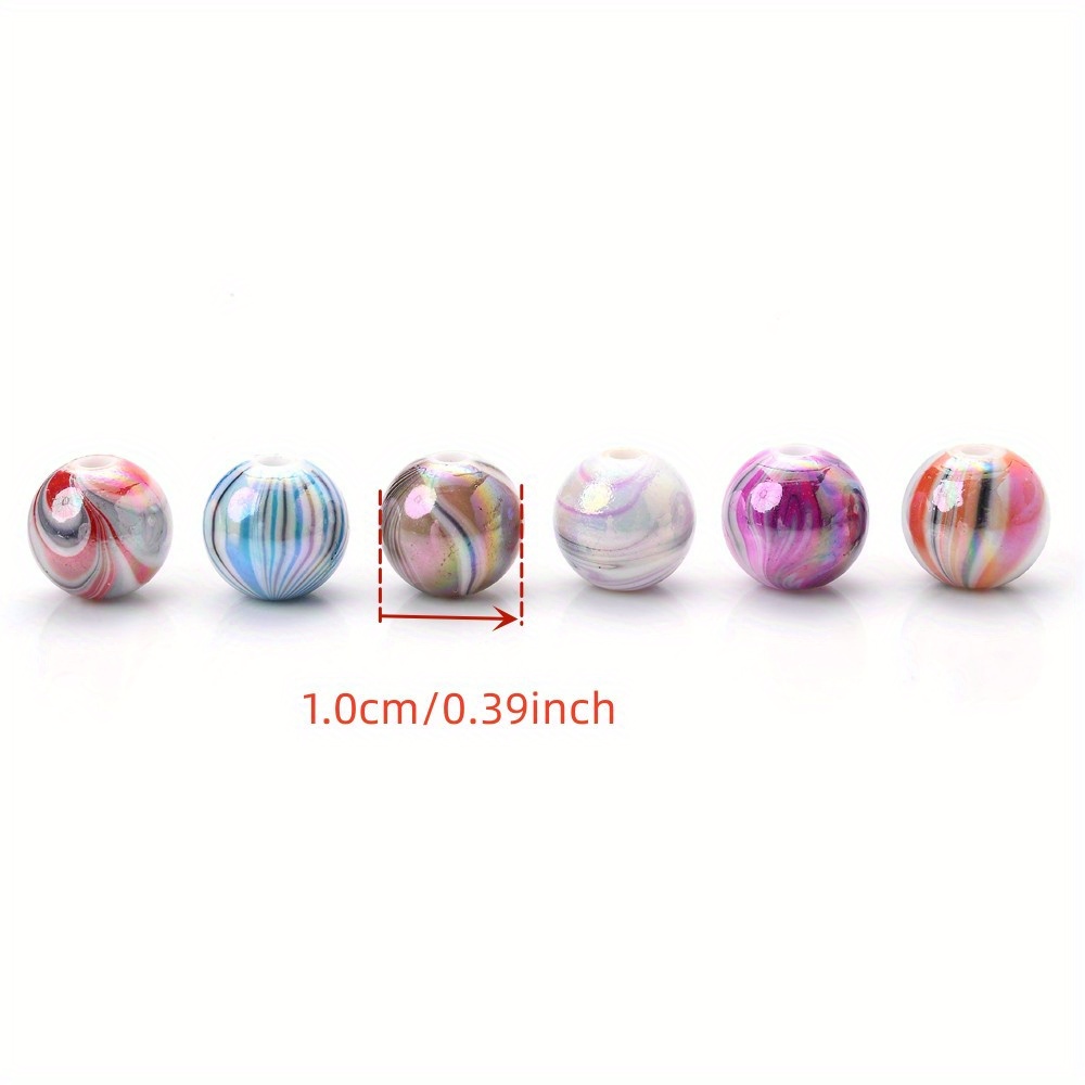 20-30pcs Rainbow Beads Round Stripe Mixed Color Resin DIY For