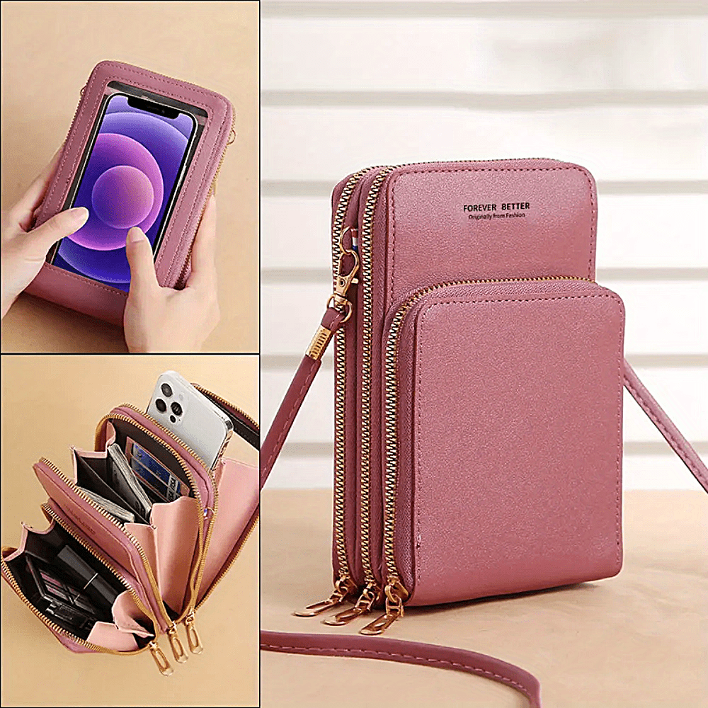 Touch Screen Mobile Phone Bag Mini Flap Crossbody Bag Fashion Faux Leather Purse Vertical Wallet