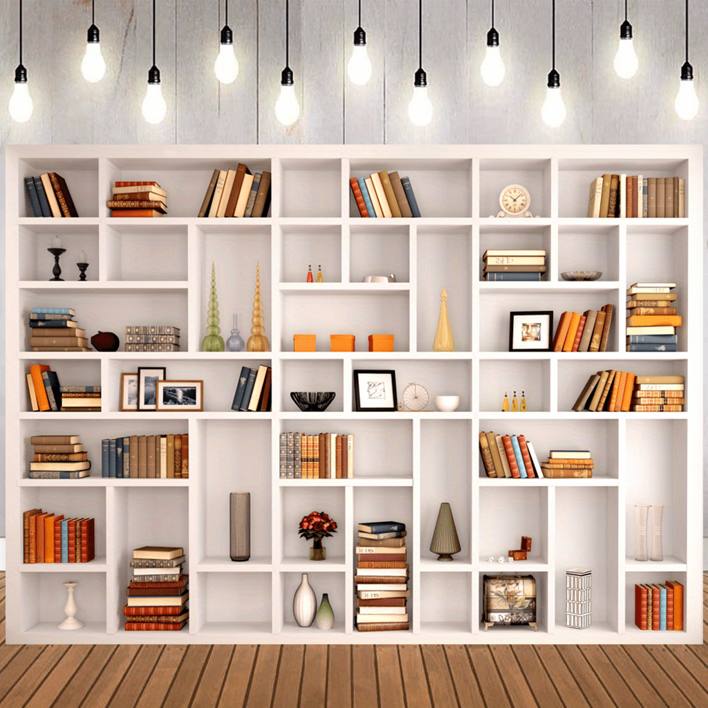 Imagen de fondo mínima de accesorios de decoración del hogar en estante  blanco con plantas, espacio de copia