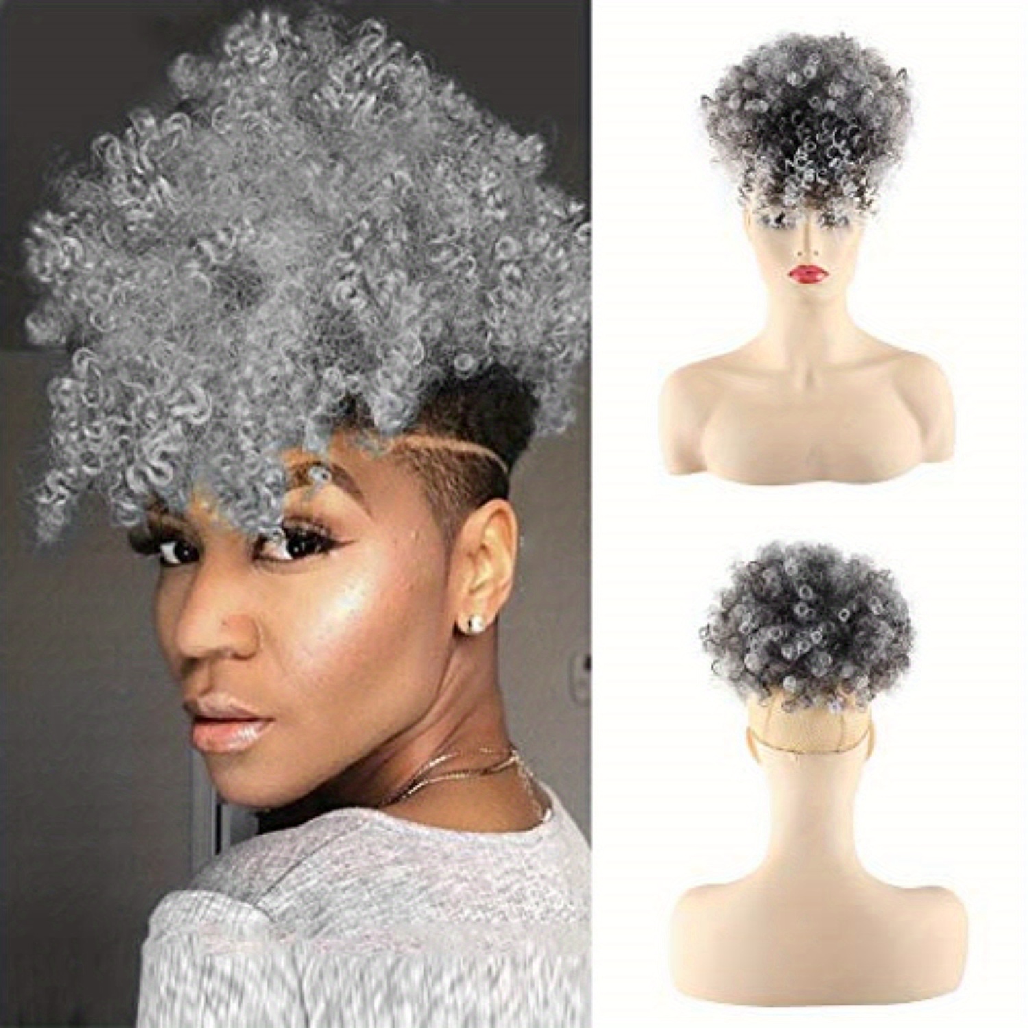 Afro Puff Drawstring Ponytail Extensions With Bangs Short Afro Kinky