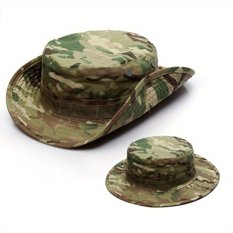 Tactical Hat Military Camo Bucket Wide Brim Sun Fishing Bush Sun Cap Green Camouflage