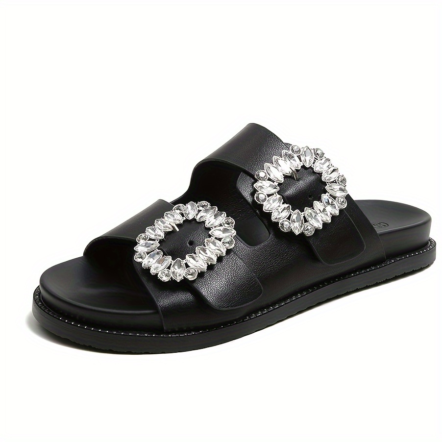 Women s Rhinestone Decor Footbed Sandals Open Toe Buckle Temu