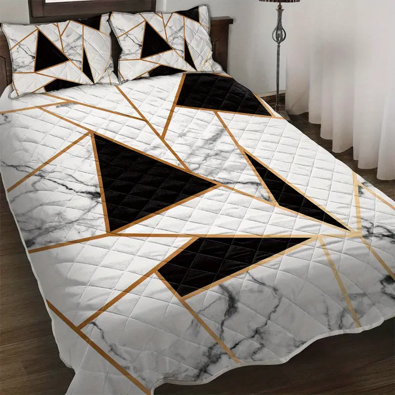 3pcs set pattern irregularity geometric patchwork bedspread set 1 bedspread 2 pillowcase without filler soft breathable and comfortable bedding set for bedroom dorm room details 0
