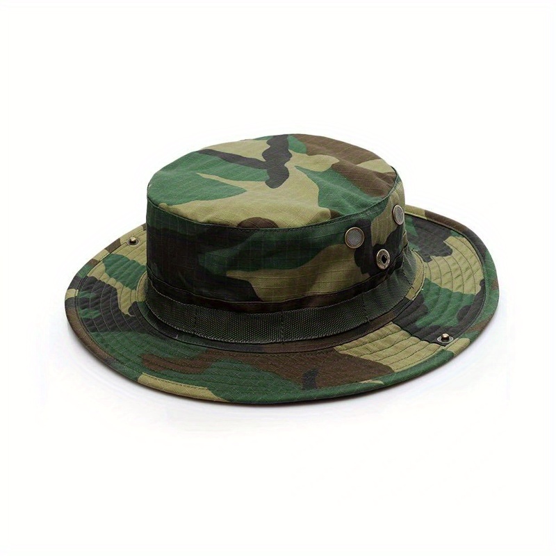 Army Green Sporty Camouflage Hat, Men's Wide Outdoor Hiking Camping Fishing Hat Foldable Hat For Men Bucket Hat