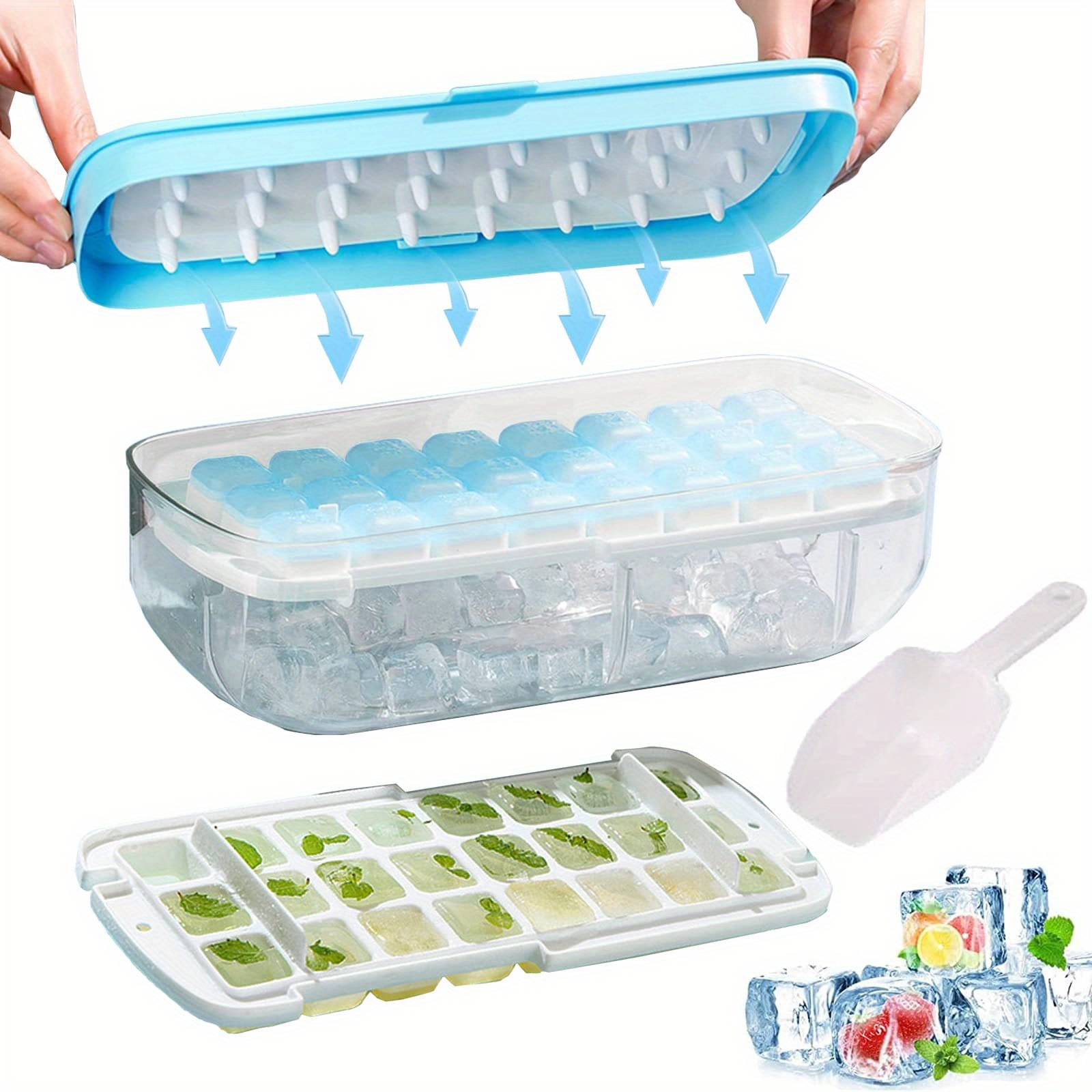 Ice Cube Trays Silicone Ice Cube Tray With Lid And Bin Ice - Temu