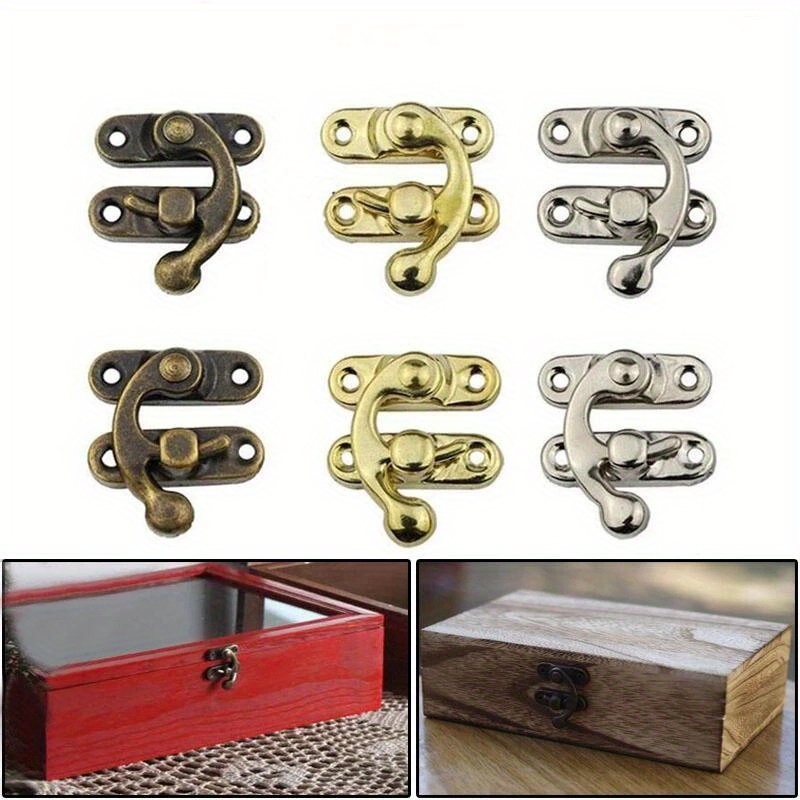 NAIERDI Small Antique Metal Lock Decorative Hasps Hook Gift Wooden Jewelry  Box Padlock With Screws For