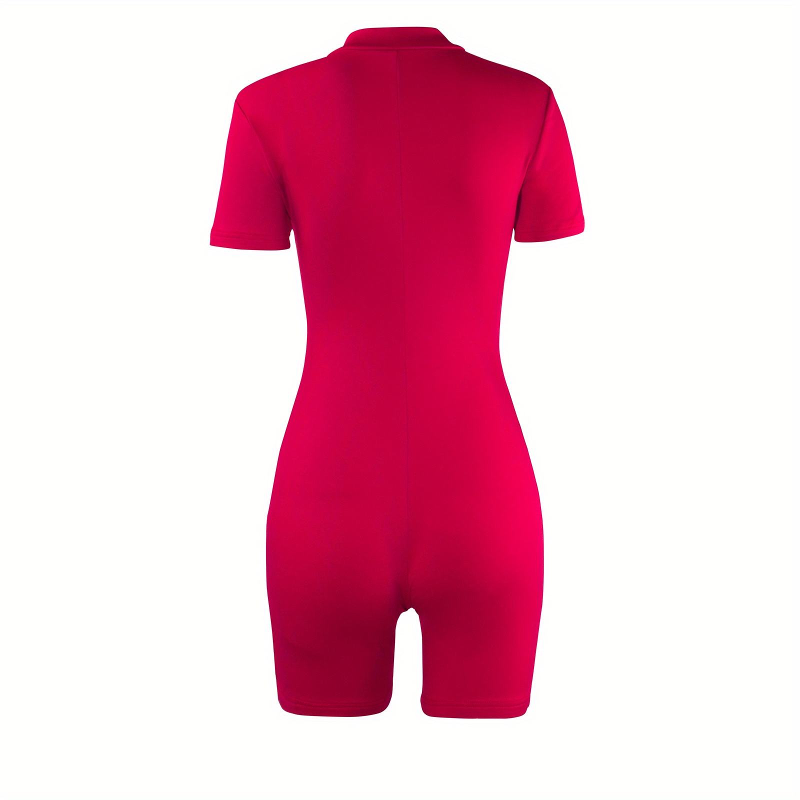 Solid Half Zip Bodycon Jumpsuit, Sexy Short Sleeve Workout Short Length  Jumpsuit, Women's Clothing