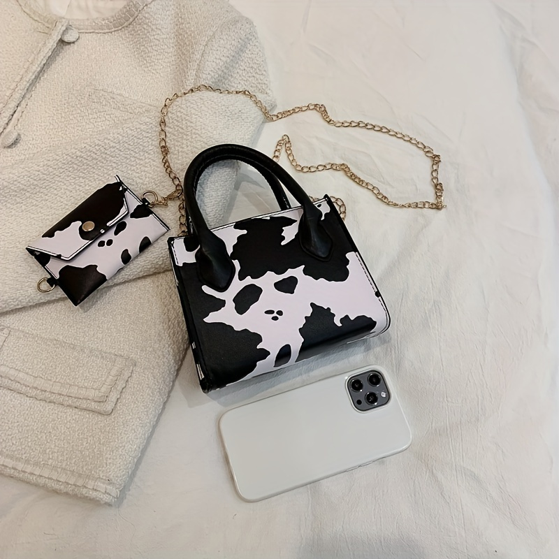 Mini Cute Cow Print Crossbody Bag, Kawaii Square Shoulder Bag