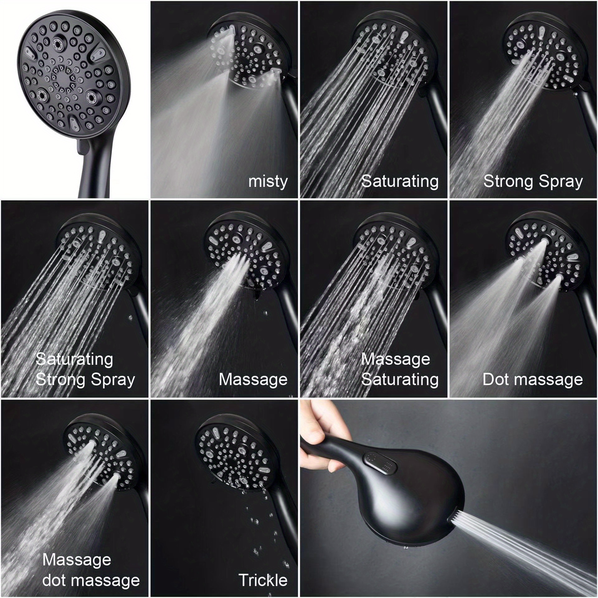Matte Black Rain Shower Nozzle Hand held Spray 10 Spray Temu