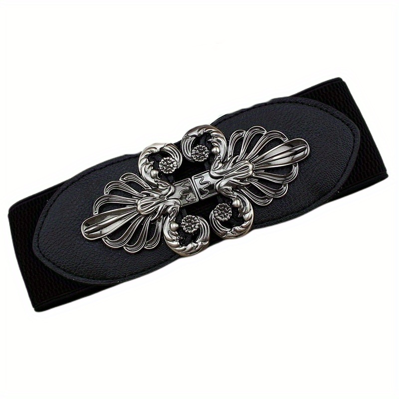 Retro four Buckles Fashion Raist Decorative Women's Wide Elastic