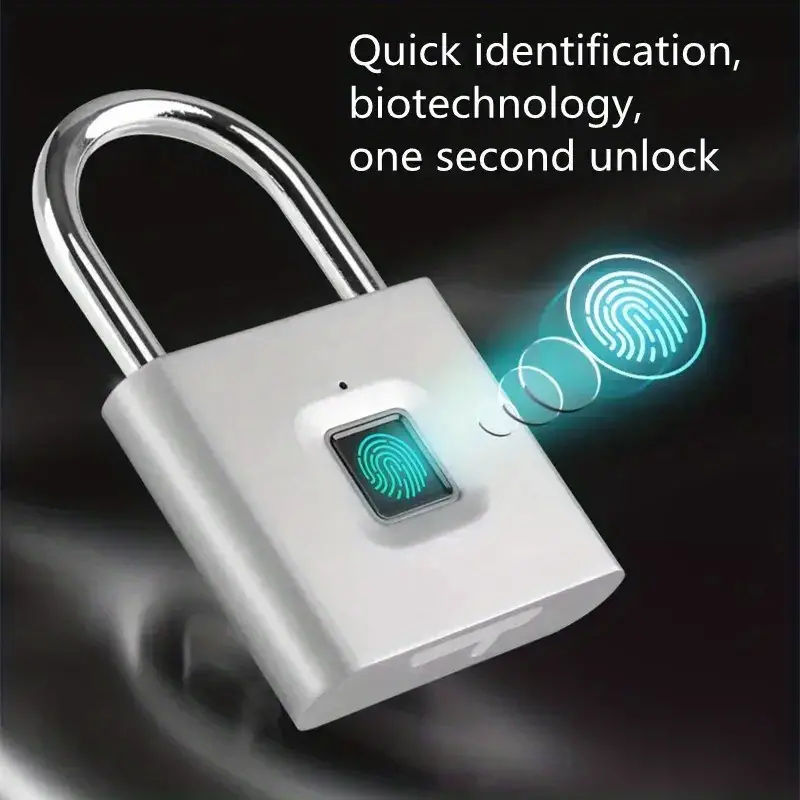 1pc mini smart fingerprint padlock waterproof security door lock antitheft keyless usb rechargeable lock for suitcase luggage details 2