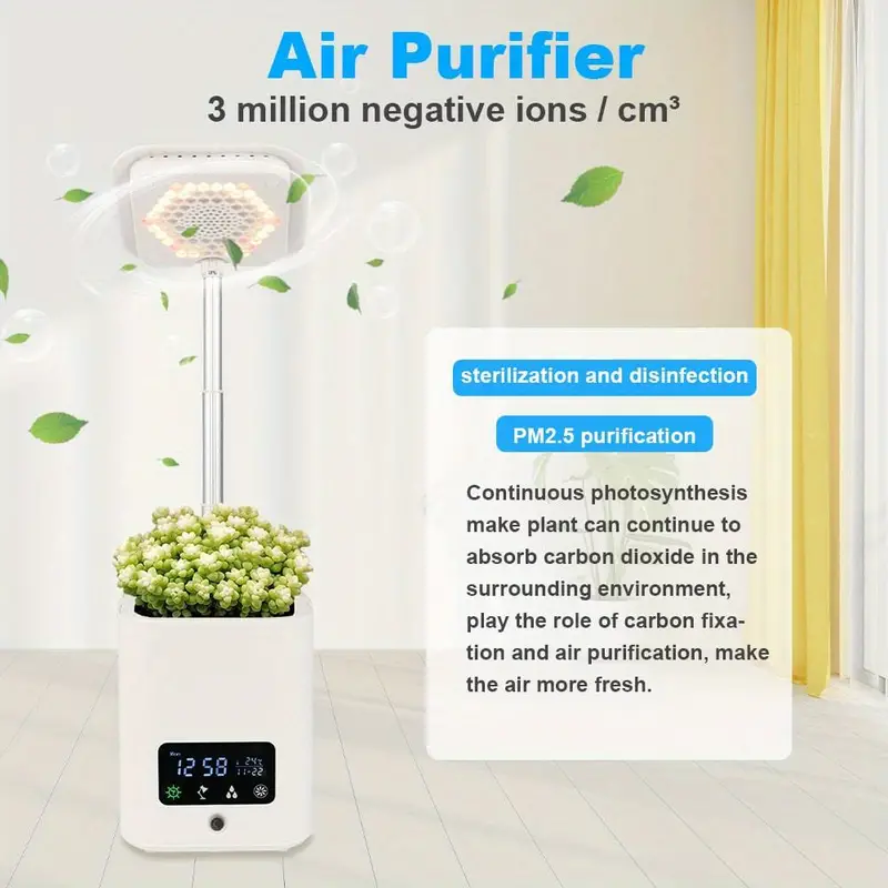 1pc 7 in 1 air purifier aroma humidifier with bt speaker smart flower pot table lamp alarm clock thermometer and clock multifunctional humidifier household ornament details 5