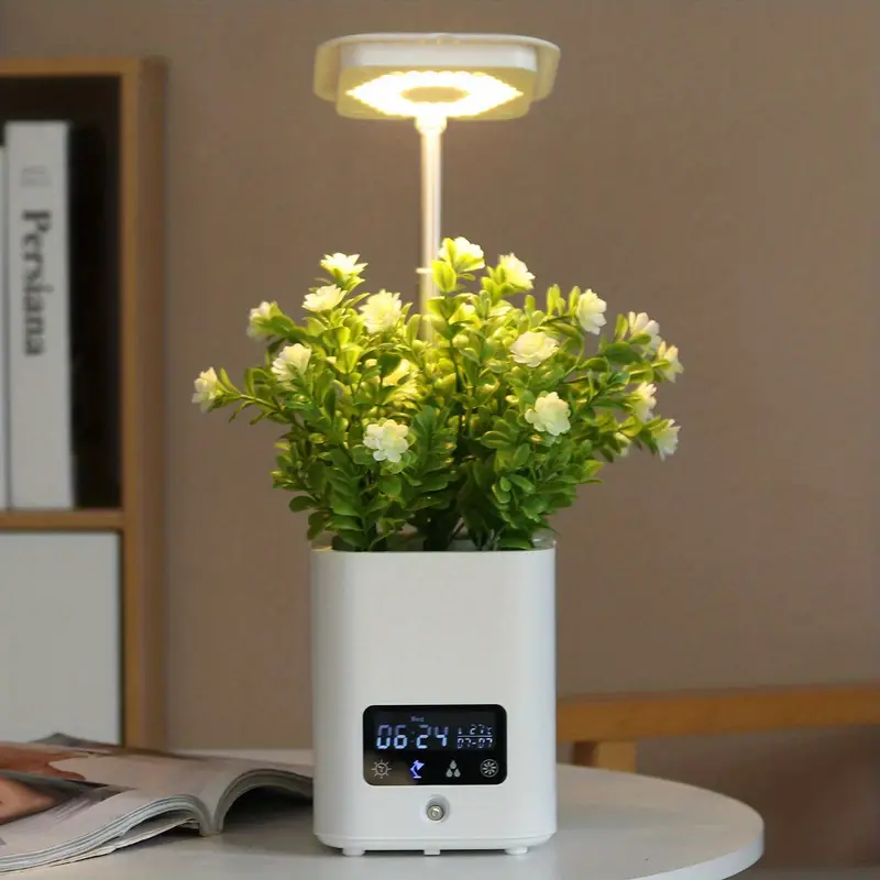1pc 7 in 1 air purifier aroma humidifier with bt speaker smart flower pot table lamp alarm clock thermometer and clock multifunctional humidifier household ornament details 7