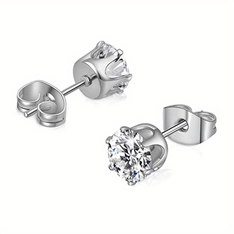Small Stud Earrings For Women Men's 6mm Cubic Zirconia Stud