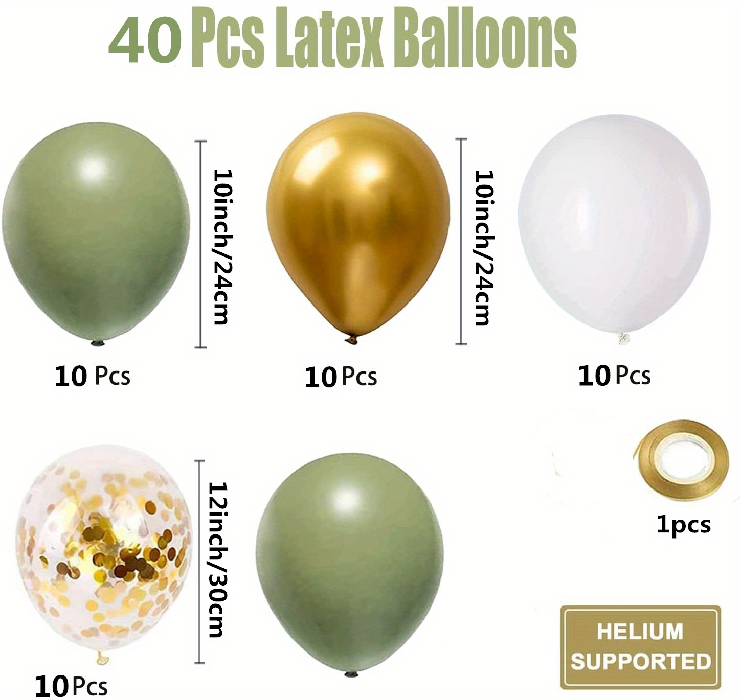 Olive Green Avocado Green Gold White Latex Balloons, Green And Golden ...