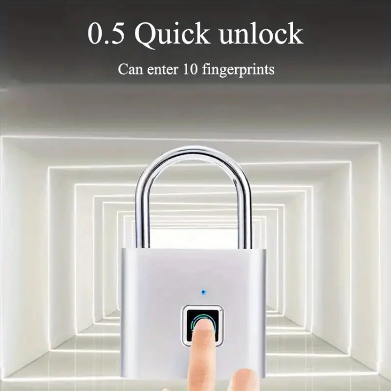 1pc mini smart fingerprint padlock waterproof security door lock antitheft keyless usb rechargeable lock for suitcase luggage details 3