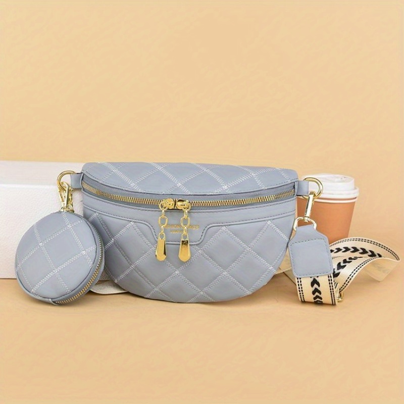 Heart Print Strap Chest Bag With Little Pouch, Double Zipper