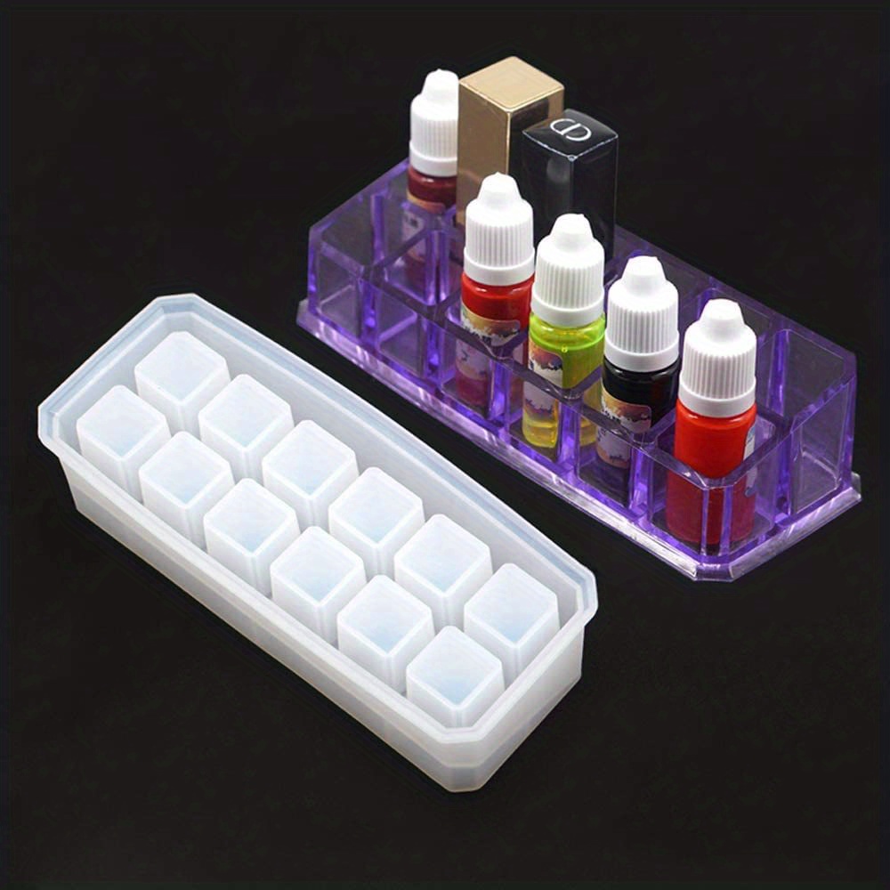 Image of Diy Silicone Epoxy Resin Mold 2-sizes 12 Holes And 9 Holes Organizers Casting Molds For Lipstick, Pens, Markers, Desktop Organizatio
