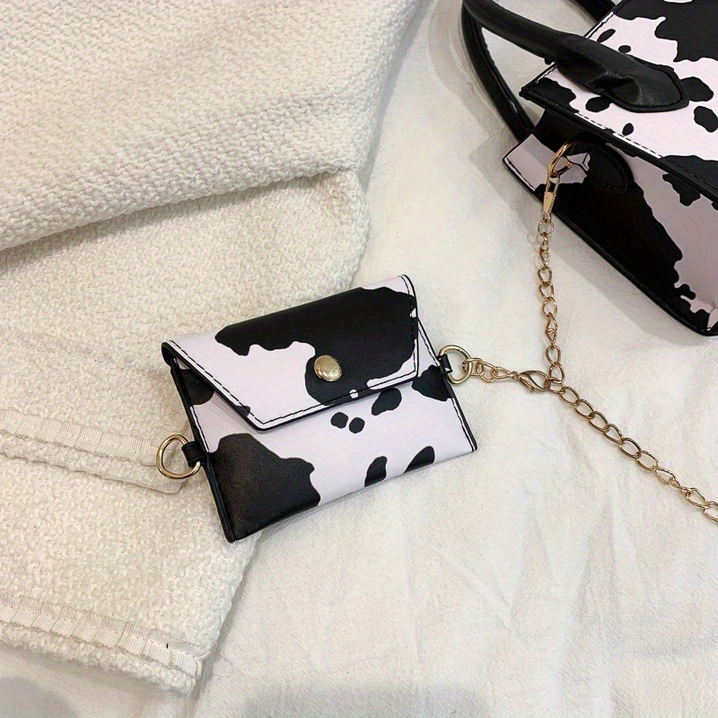 Mini Cute Cow Print Crossbody Bag, Kawaii Square Shoulder Bag