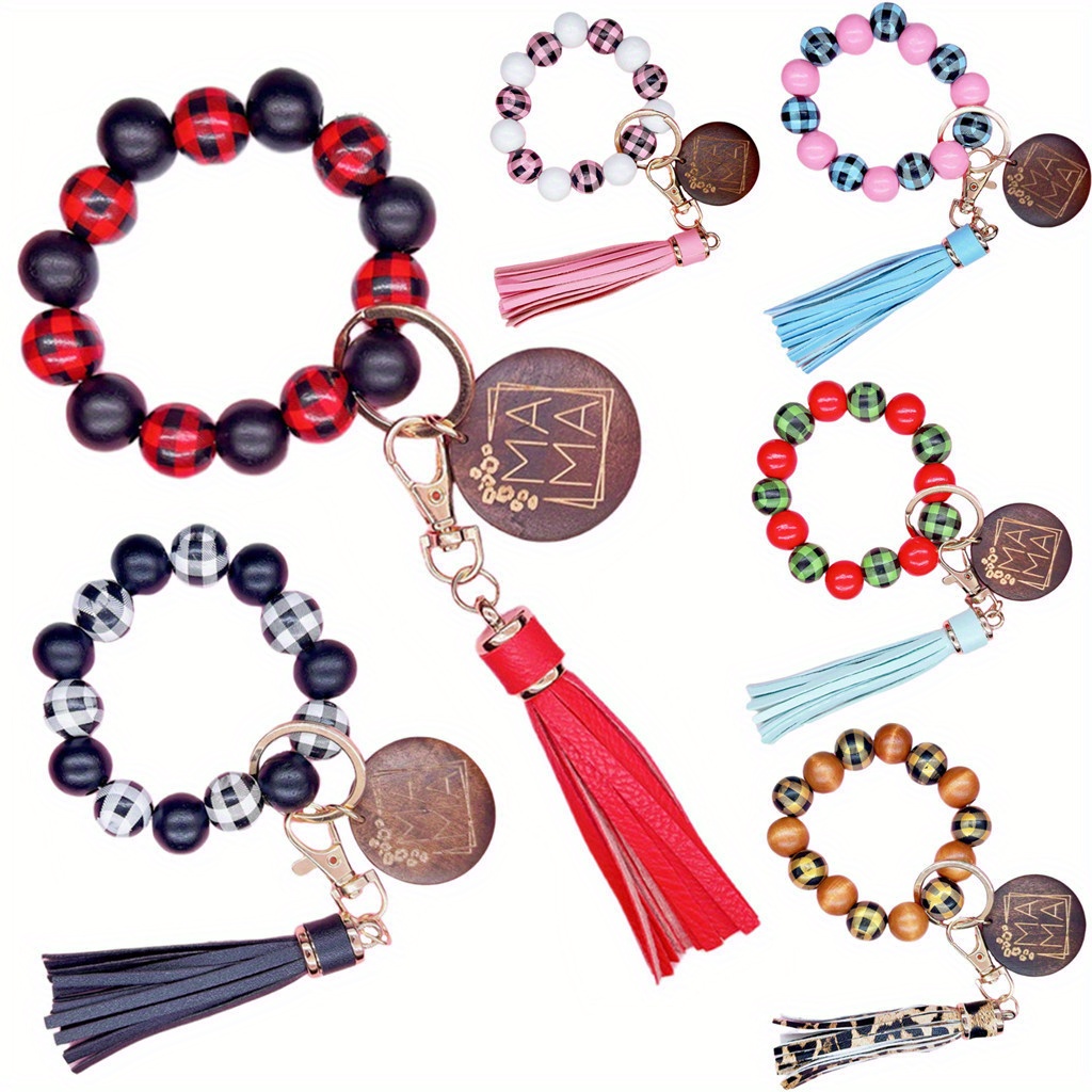 Mama Silicone Beaded Bracelet Keychain Tassel Key Ring Purse Bag Backpack  Car Charm Earphone Accessory Friends Mom Gift - Temu