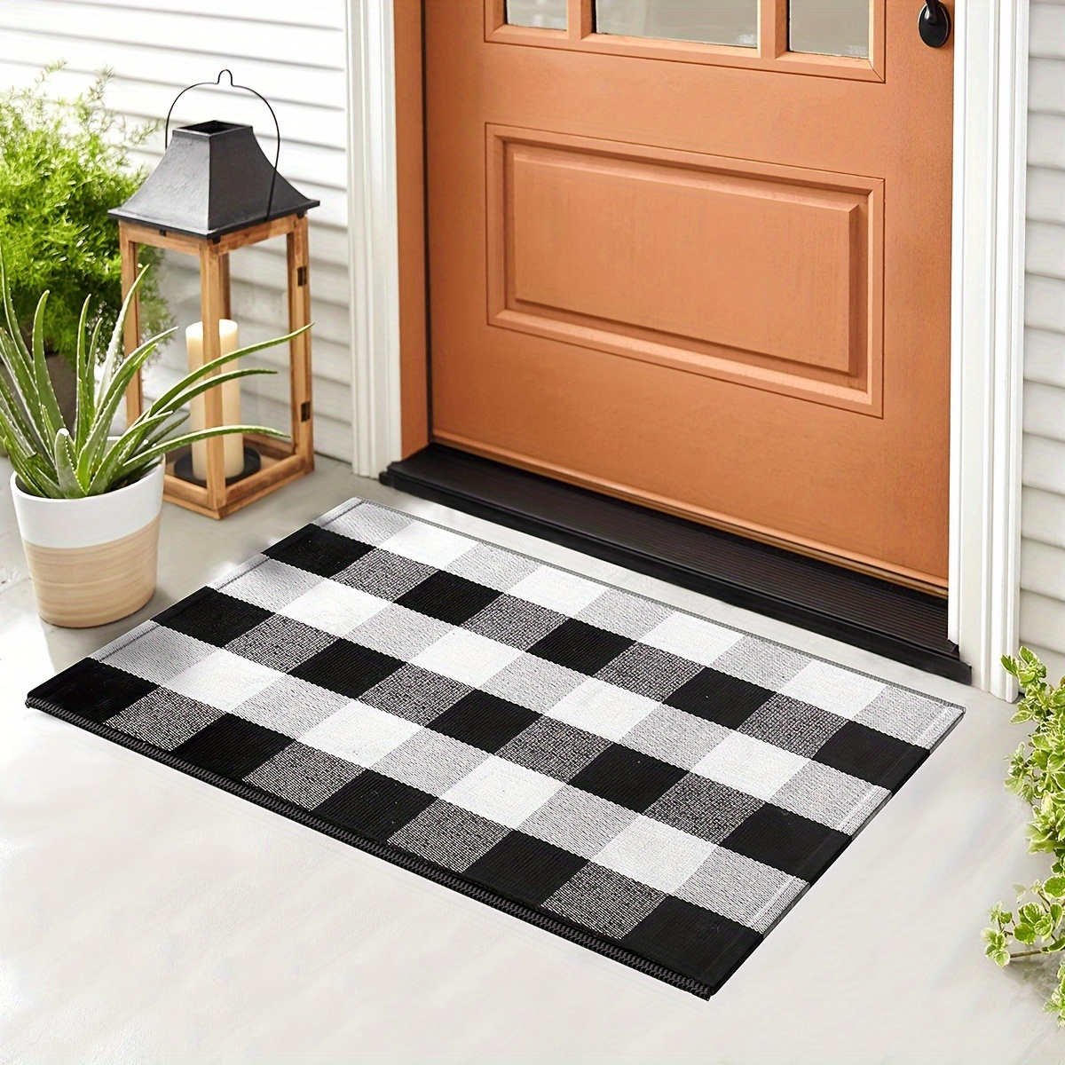 Cotton Buffalo Cotton Plaid Rugs,Outdoor Rugs Cotton Hand-Woven Washable  Indoor Buffalo Check Rug Layered Doormats for Front Door/Front  Porch/Farmhouse/Entryway Black white 70*110cm 