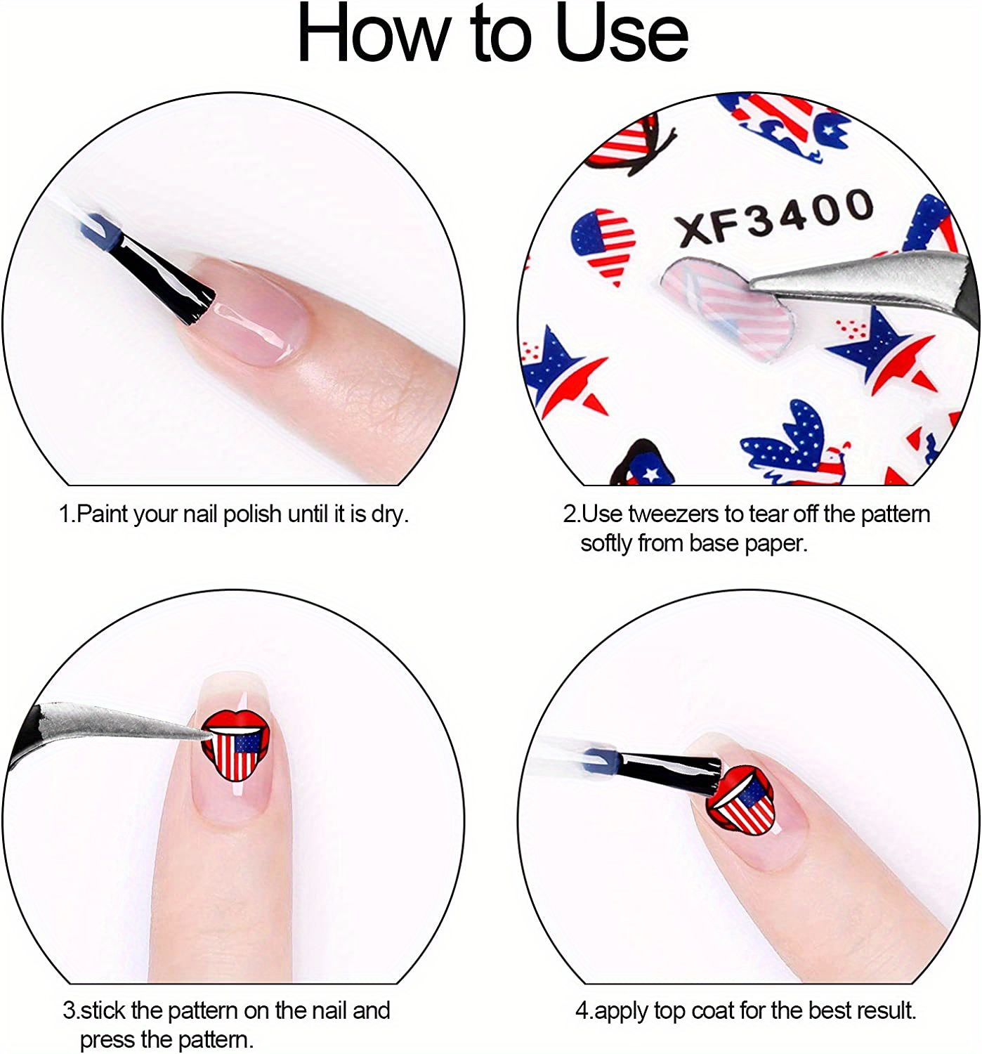  8Pcs Independence Day Nail Stickers American Flag