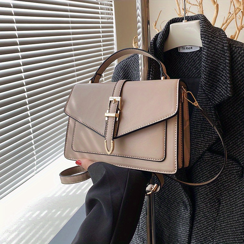 Solid Color Crossbody Bag, Fashion Buckle Decor Handbags, Women's