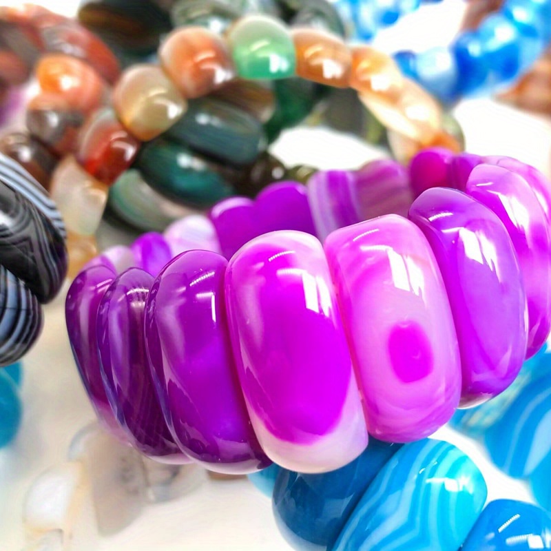 10X25Mm Natural Agate Beaded Bracelets - Colorful Striped Botswana Agate