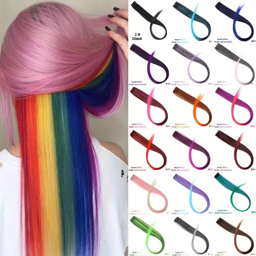 Colorful Long Straight Hair Extensions Y2k Party Highlight Temu