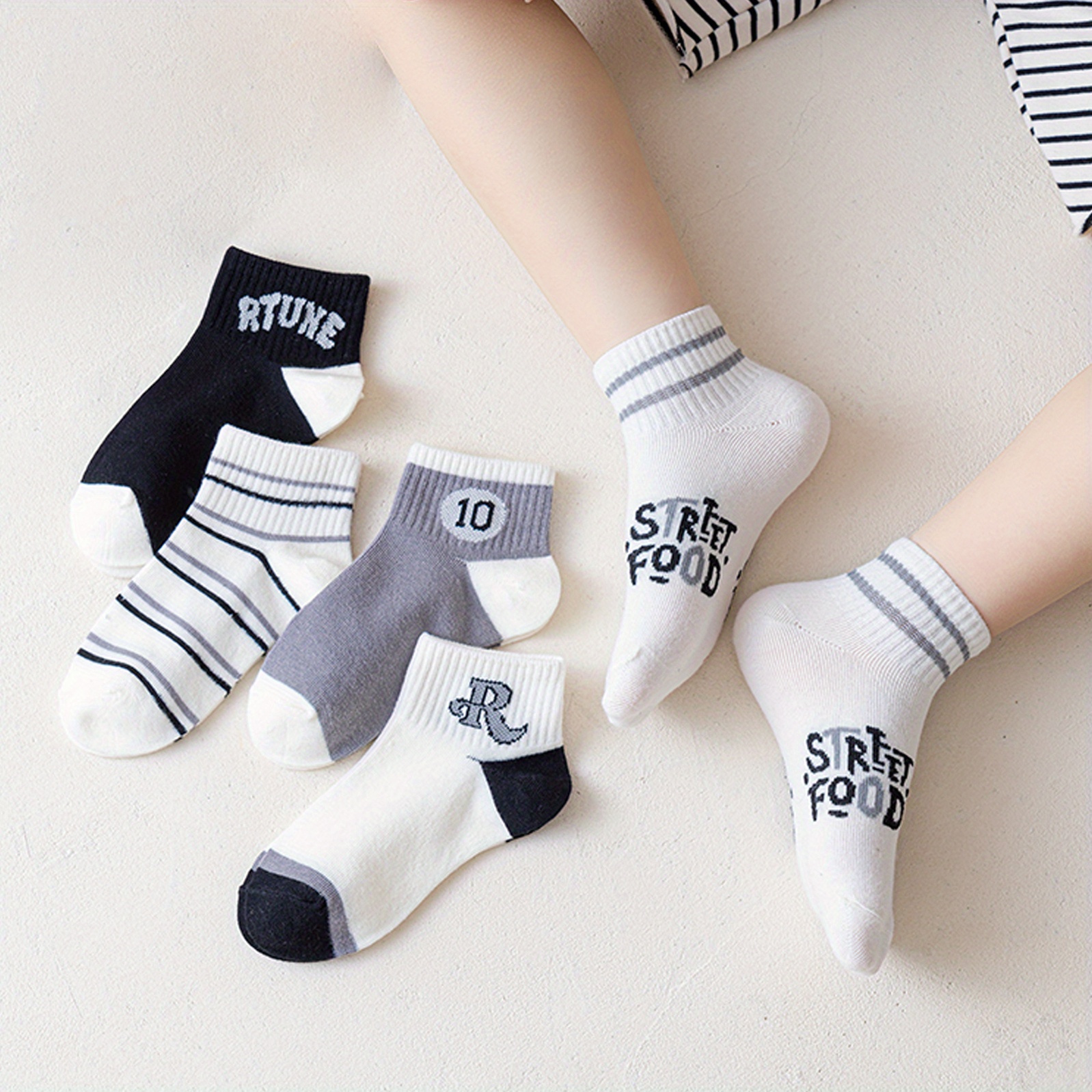 5pairs Kids Socks Striped Letter And Number Graphic Crew Socks For Boys ...