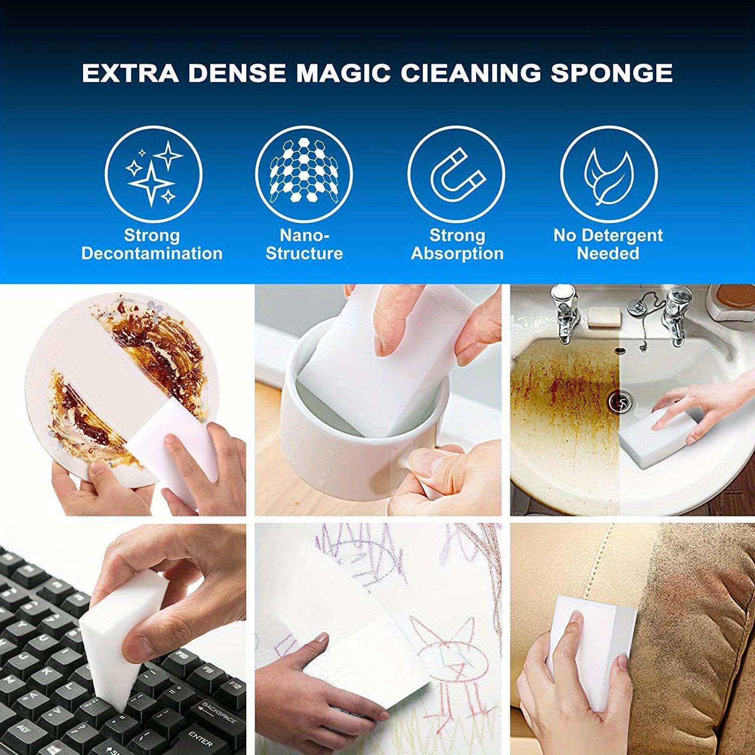 Esponja mágica de Foamworld – Simplemente limpia cualquier mancha con agua  – Espuma de melamina para platos y limpieza del hogar – Paquete de 50