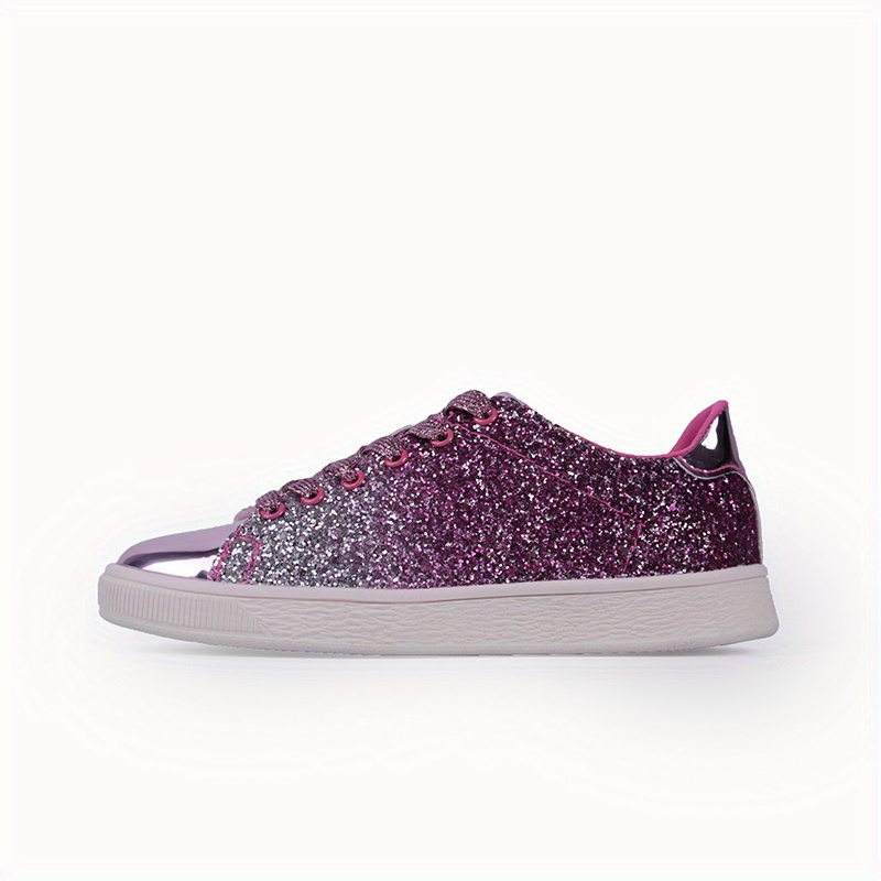 Women's Glitter Sequins Flat Sneakers Lace Up Anti slip Low - Temu