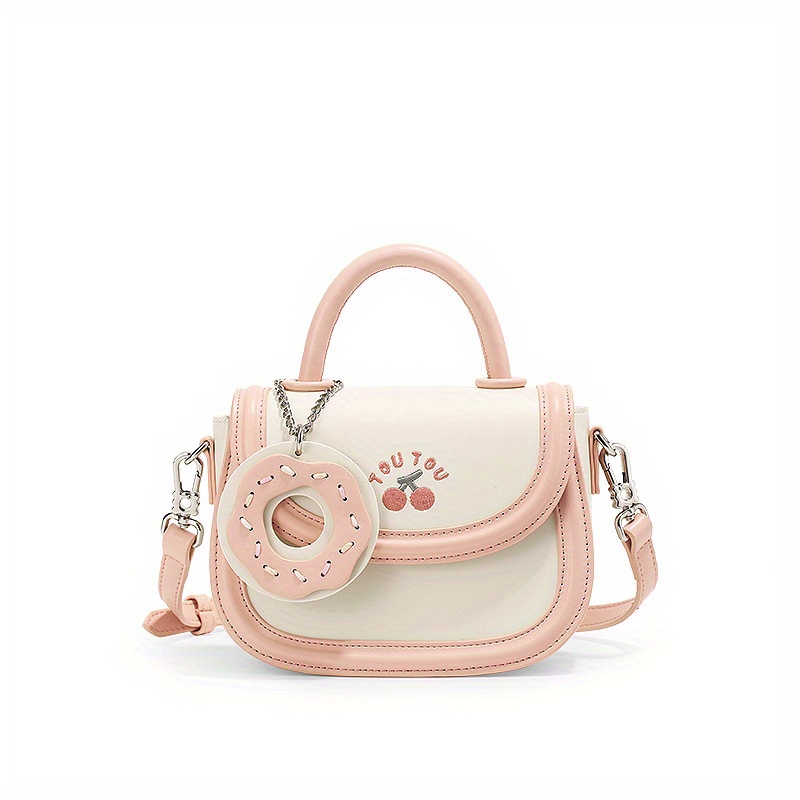 Exquisite Cherry Blossom Embroidery Decoration Pink And White Classic  Lolita Square Textured Crossbody Bag