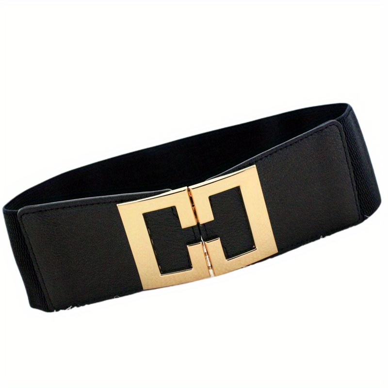 Elastic Wide Waist Belt With Metal Chain - 12cm * 65cm - Black