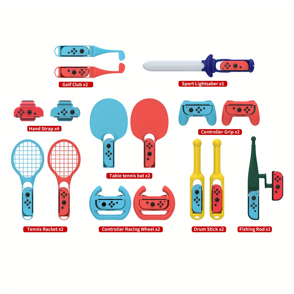 Switch Sports Accessories Bundle - 18 In 1 Family Accessories Kit For *  Switch Sports Games:Golf Club, Sport Lightsaber, Table Tennis Bat, Cont