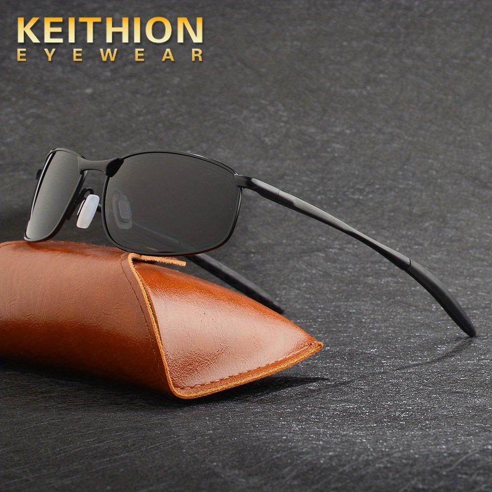 Keihion Trendy Vintage Rectangle Metal Frame Polarized Sunglasses
