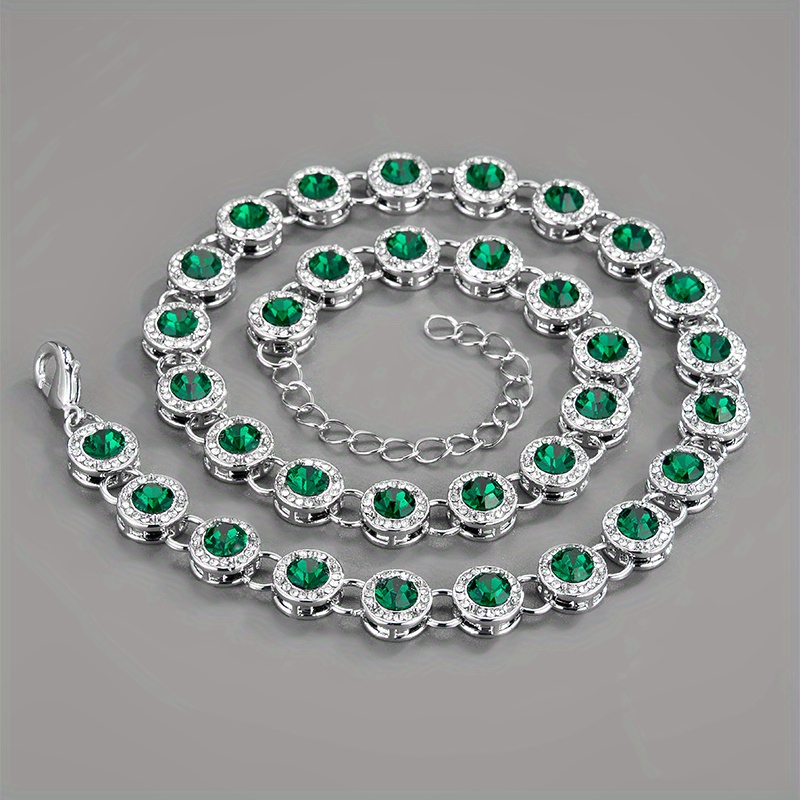 Hip Hop Rap Round Emerald Cuban Chain Necklace