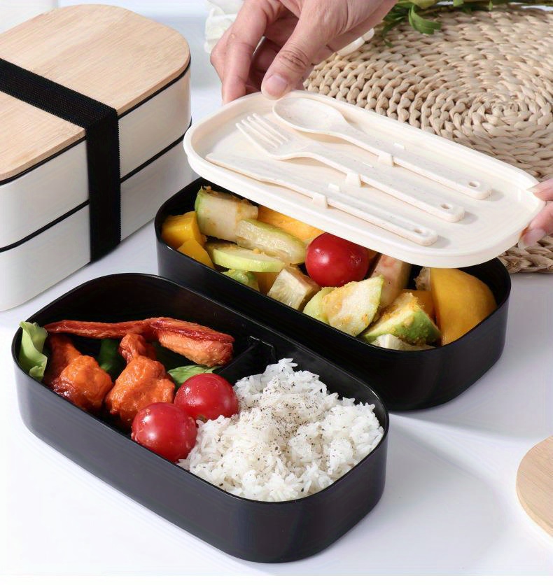 Perfect Bento Box 2 Layer Lunch Containers Spoon Fork Leak Proof ...