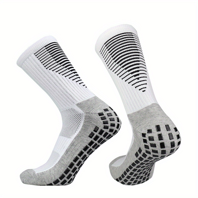 Image of Men's Mid-calf Striped Football Socks - Breathable Moisture-wicking Anti-slip Silicone Grip, Options For Soccer Training & Matches, Hand Wash Only, Sweat-resistant