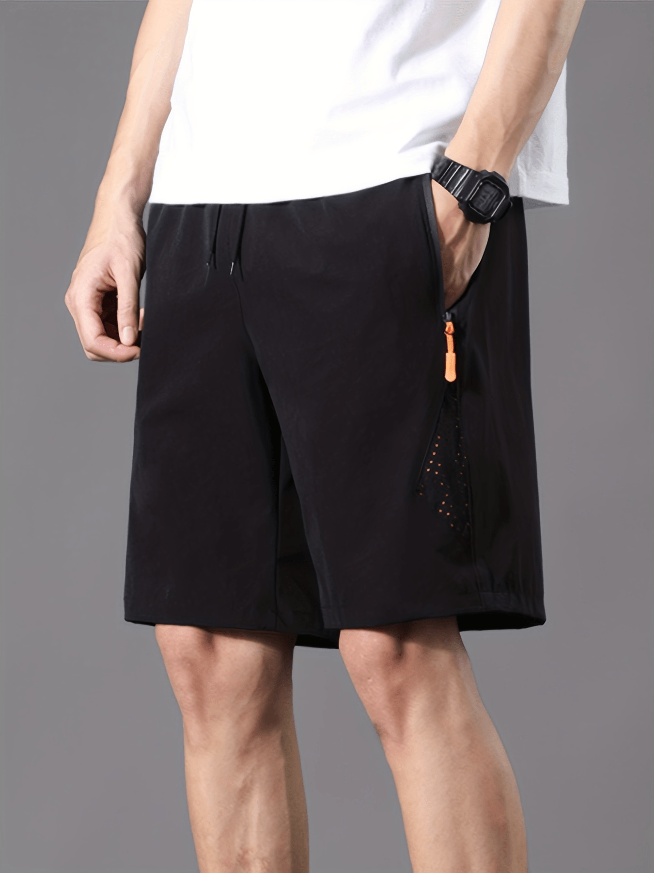 Quick-drying Zipper Pockets Drawstring Shorts, Men's Casual Slightly  Stretch Shorts For Summer Gym Workout Training