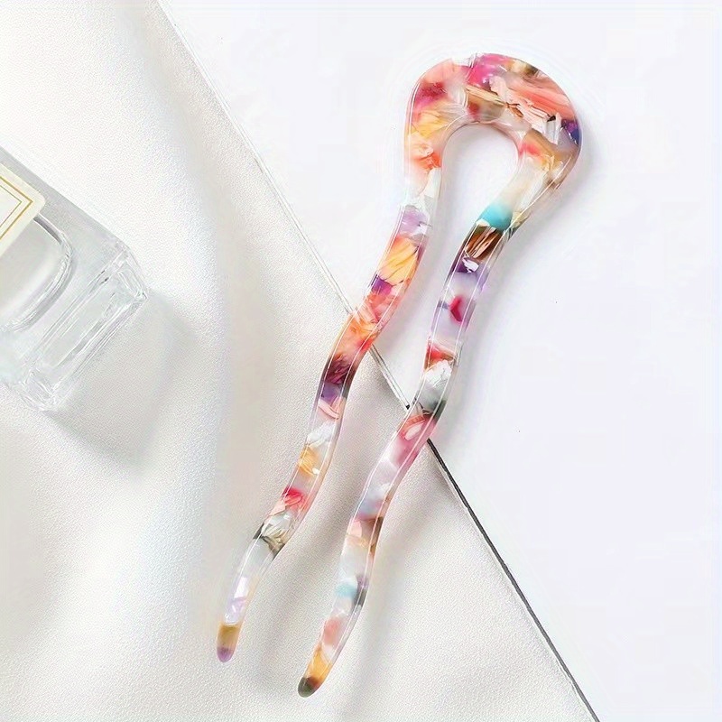 Image of 1pc Bohemian Chinese Style Acetic Acid Hairpin, Leopard Print U-shaped , Fashionable Hair Accessory For Bun And Braids, Ideal Mother's Day Gift For Women