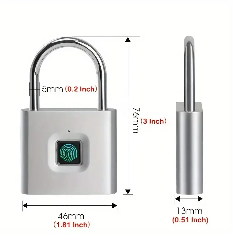 1pc mini smart fingerprint padlock waterproof security door lock antitheft keyless usb rechargeable lock for suitcase luggage details 9