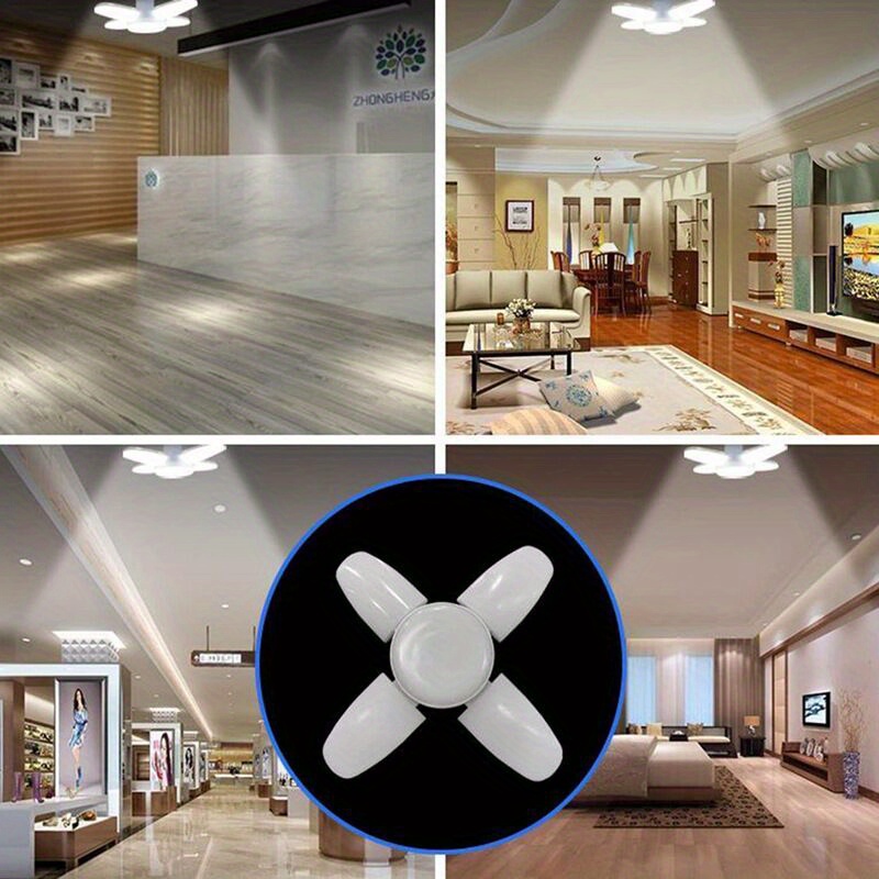 1 pack mini led garage light foldable fan blade lamp deformable led garage ceiling lights with 4 adjustable panels led shop light folding lamp led bulb light e27 garage light for workshop indoor living room gift for kids birthday childrens day details 9