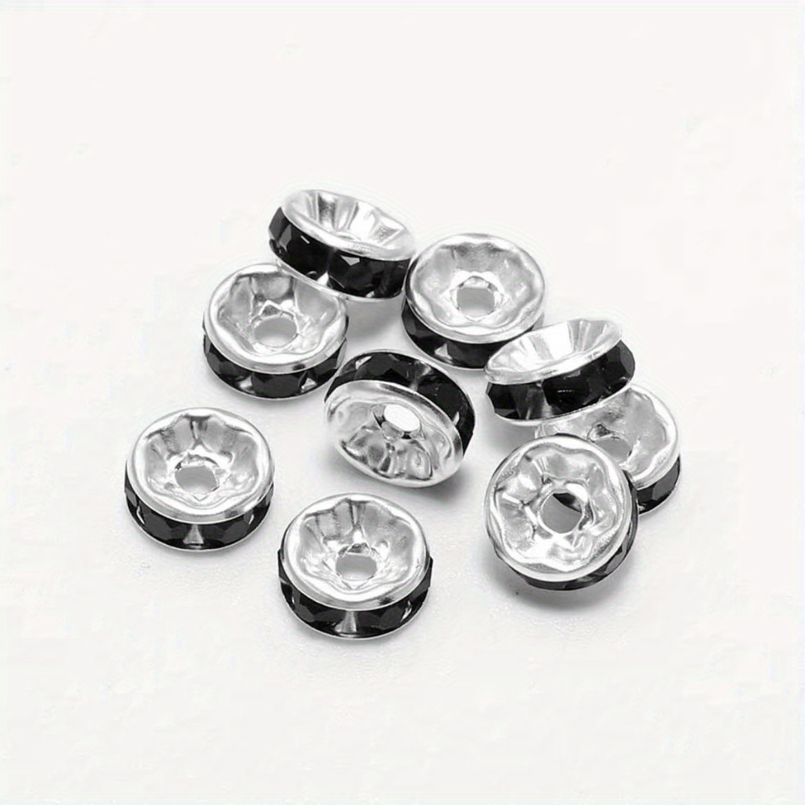 Small Silver 10 Rhinestone Spacer Bead, Rondelle Spacer Bead – The